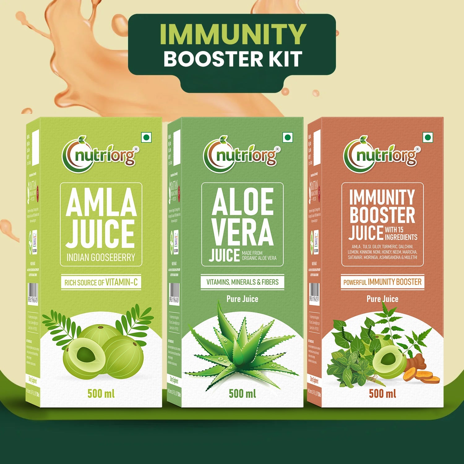 Nutriorg Immunity Booster Kit Amla Juice 500ml, Alovera Juice 500ml  Immunity Booster 500 ml juice)