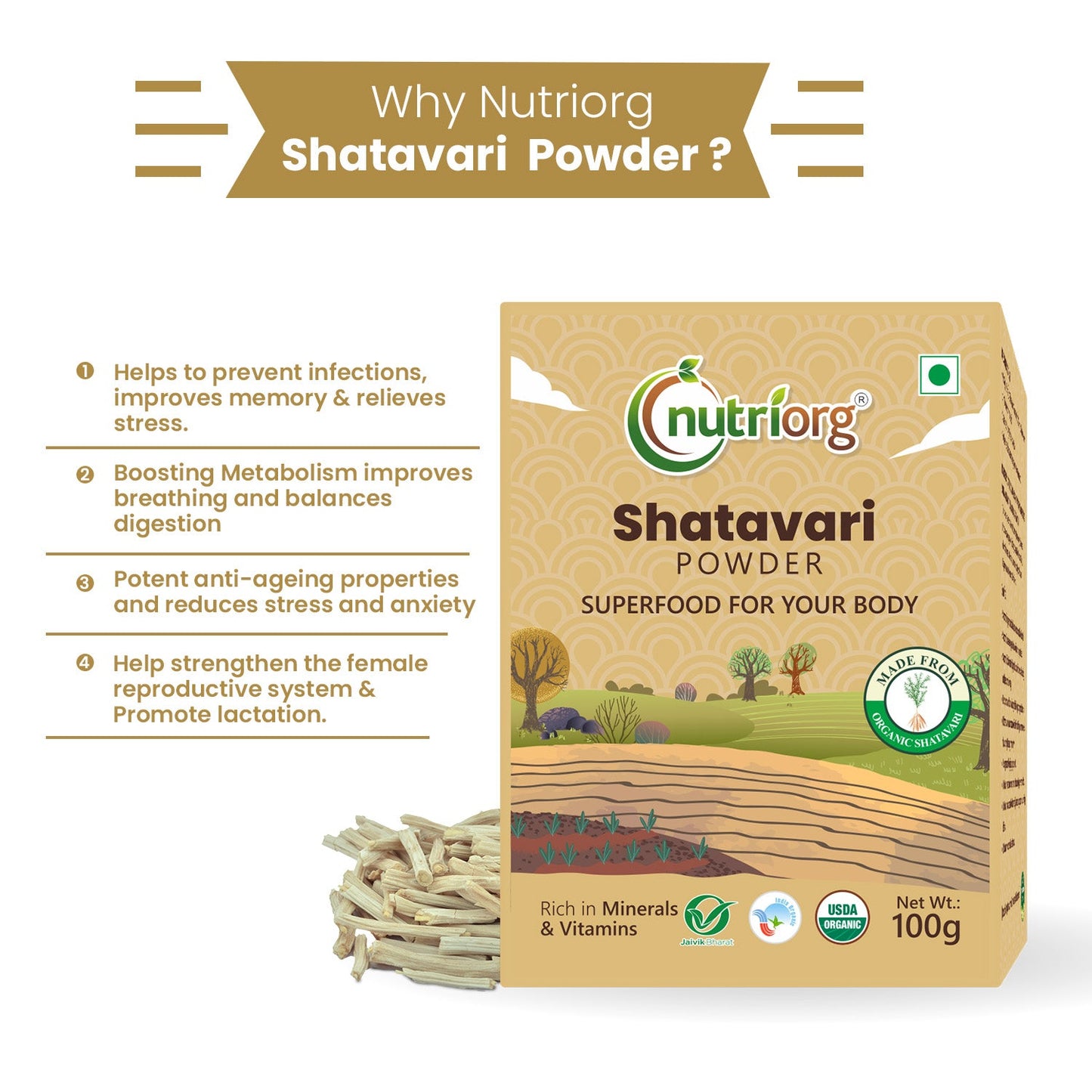 Nutriorg Certified Organic Shatavari Powder 100g