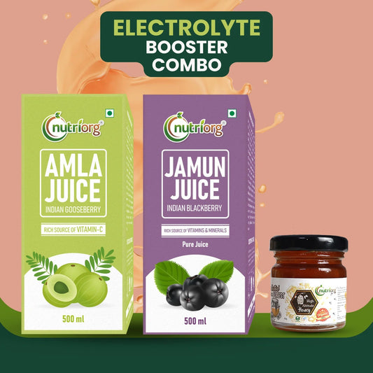 Electrolyte Booster Combo (Amla Juice 500ml, Jamun Juice 500ml, Free Honey 50g)
