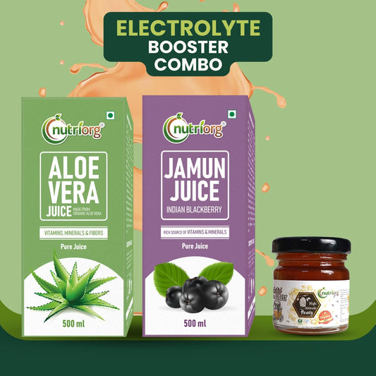 Electrolyte Booster Combo (Aloe vera Juice 500ml, Jamun Juice 500ml, Free Honey 50g)