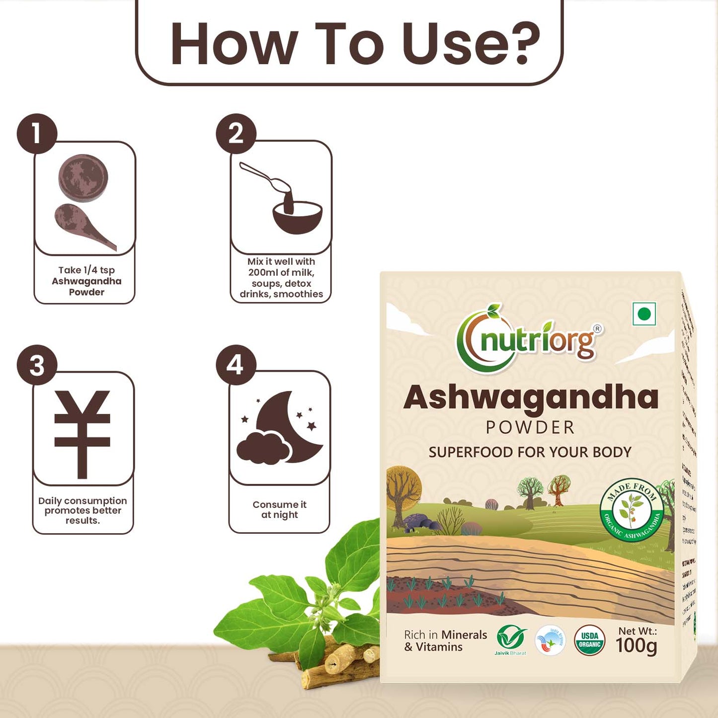 Nutriorg Certified Organic Ashwagandha Root Powder 100g