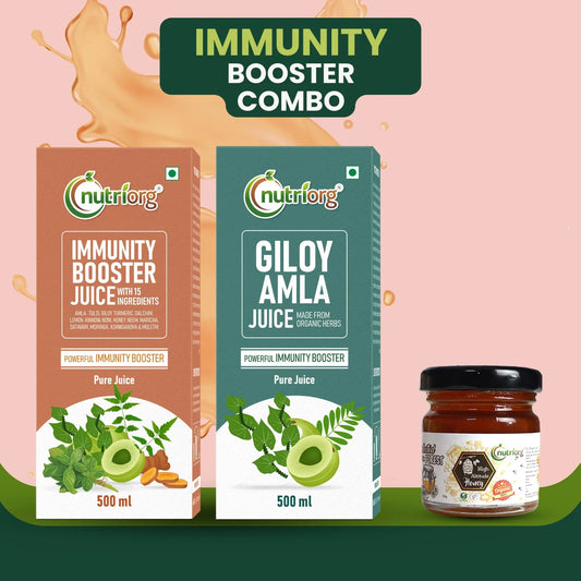 Immunity Booster Combo (Immunity booster juice 500ml, Giloy with amla juice 500ml, Free Honey 50g)