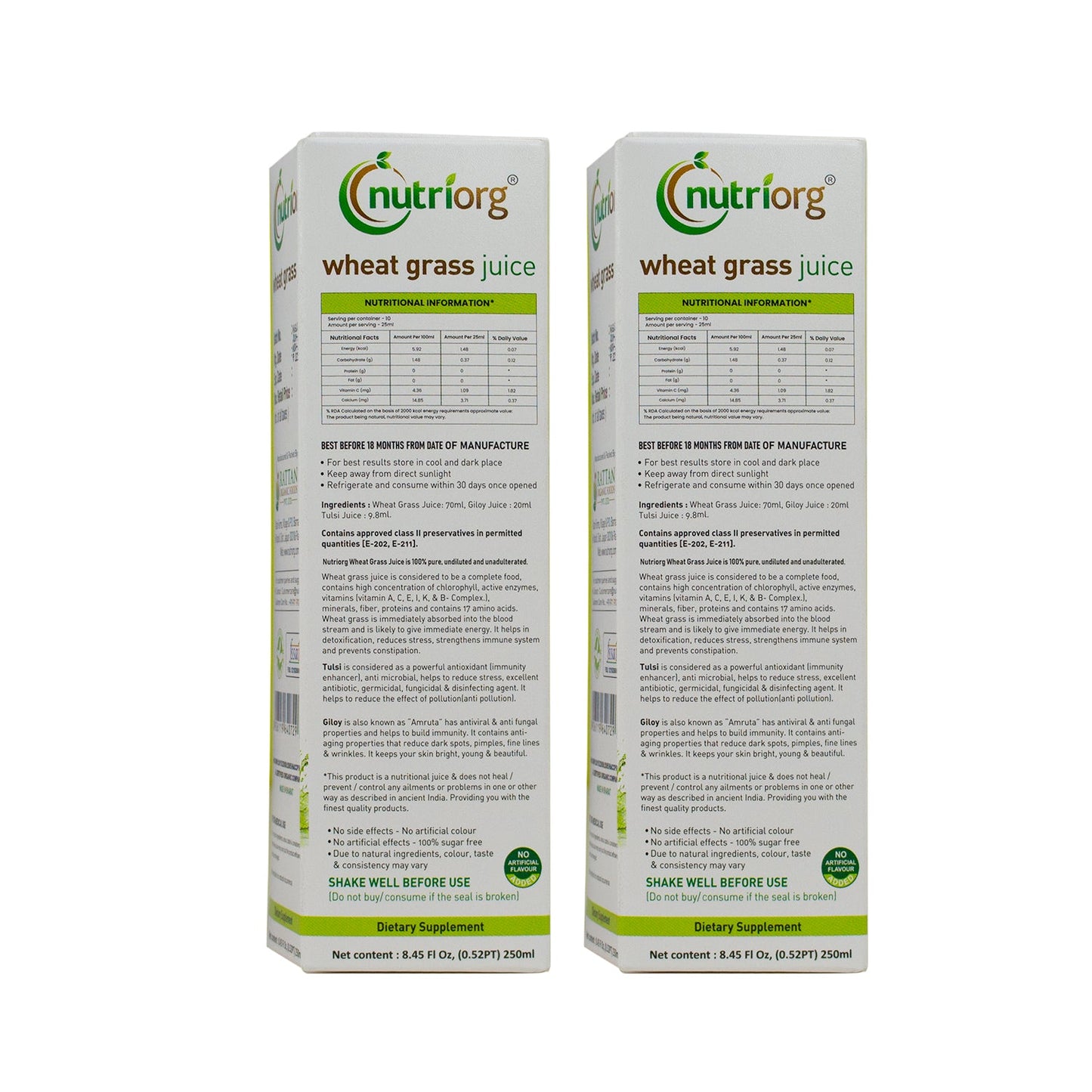 Nutriorg Wheatgrass Juice 500 ml (Pack of 2*250ml)