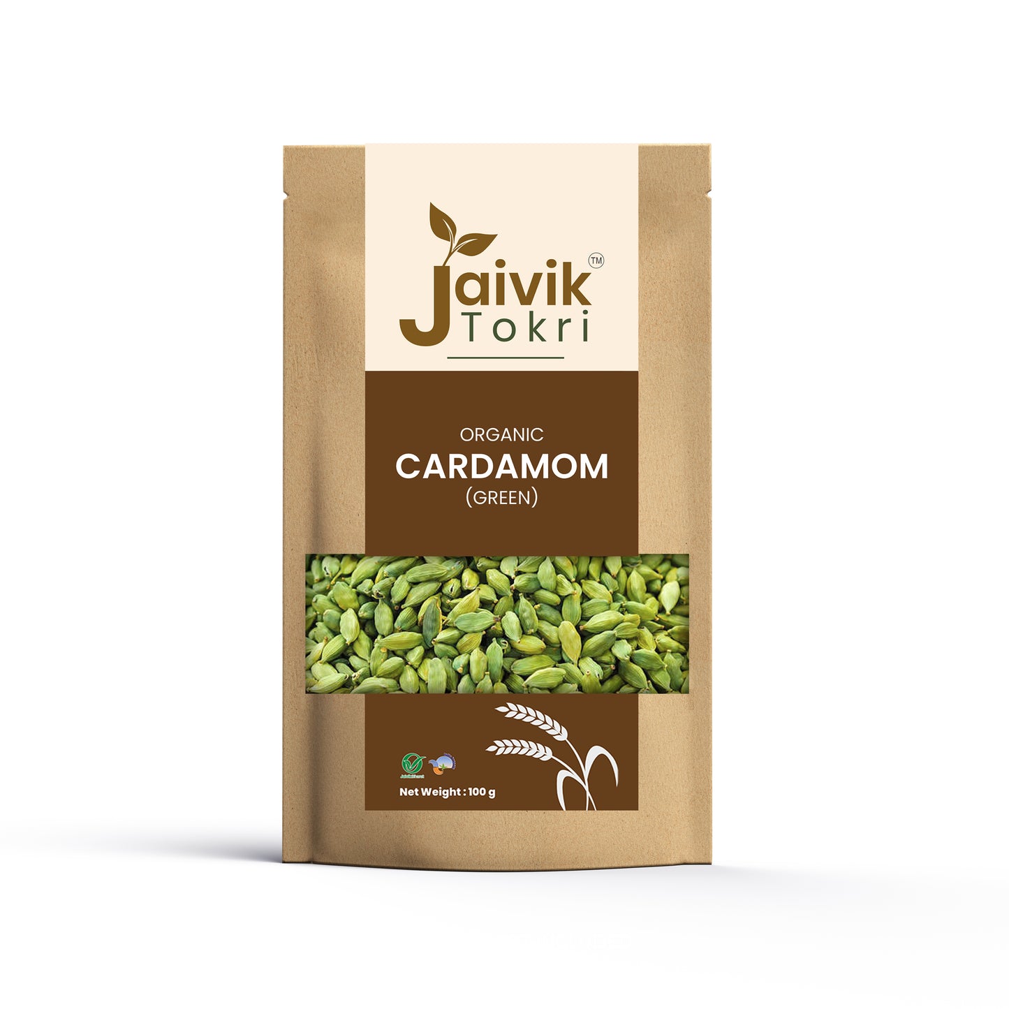 Jaivik Tokri Organic Green Cardamom / Elaichi 8mm 100g