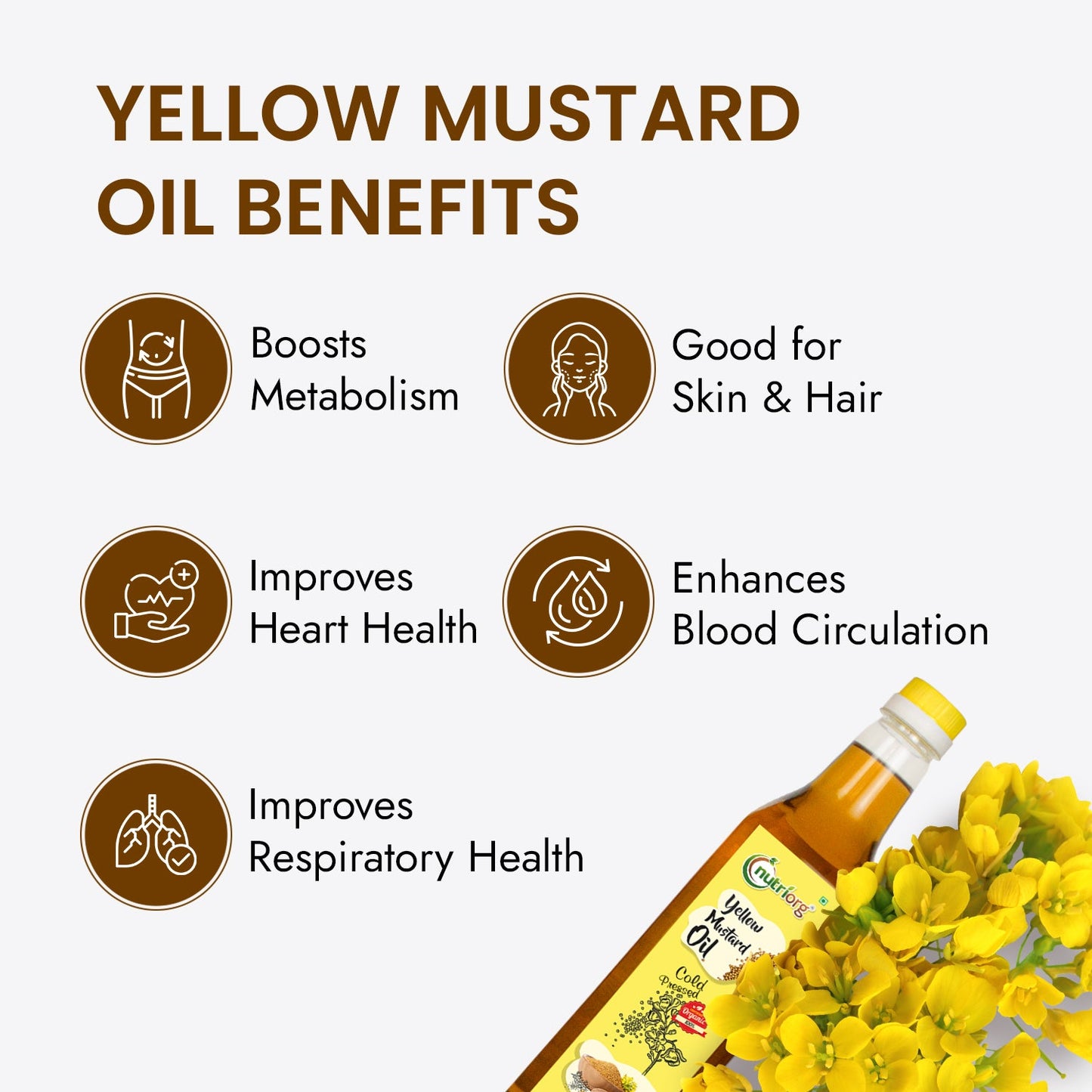 Nutriorg Certified Organic Yellow Mustard Oil 500ml | Wooden Cold-Pressed Oil