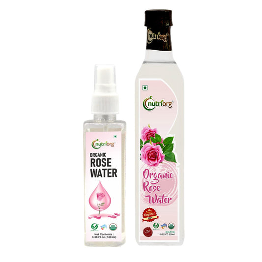 Nutriorg Certified Organic Rose Water 250ml and Get  100ml Spray Bottle Free