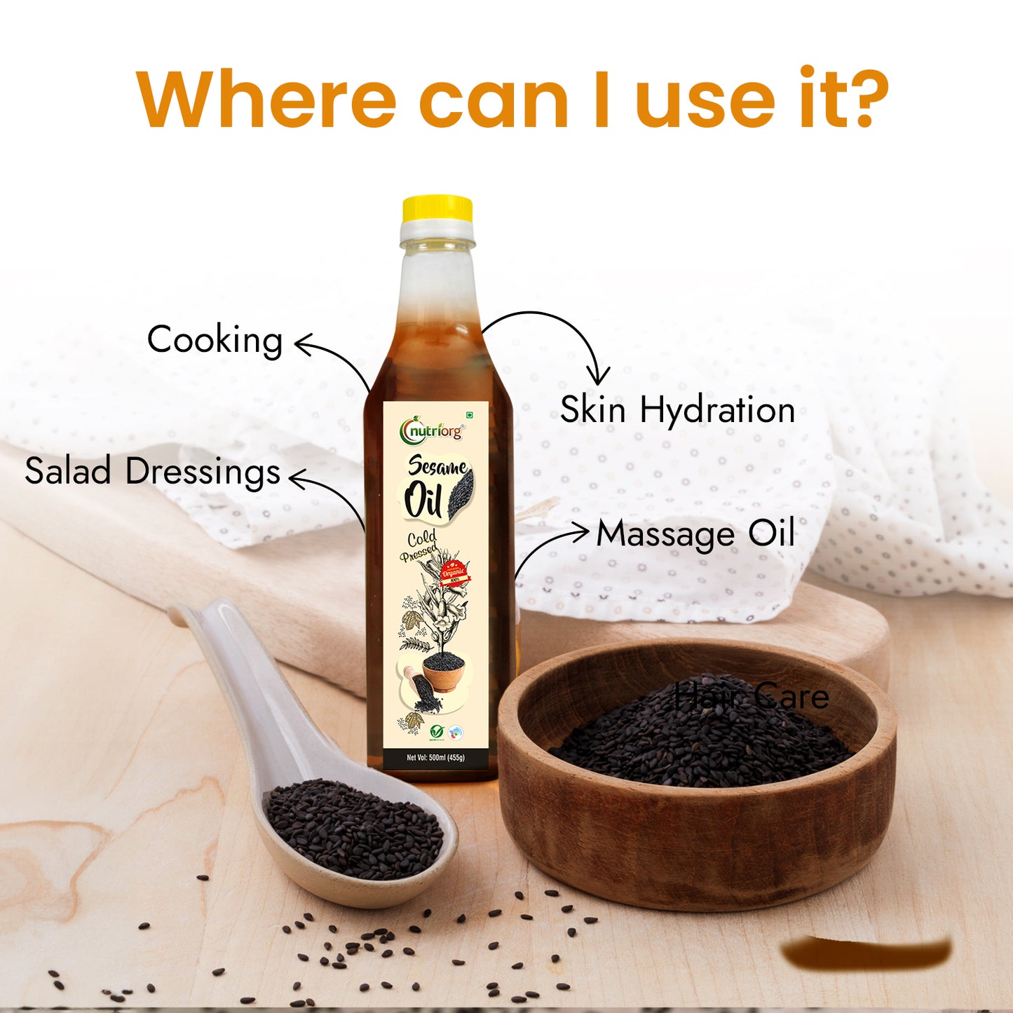 Nutriorg Certified Organic Sesame Oil | Wooden Cold-Pressed Oil