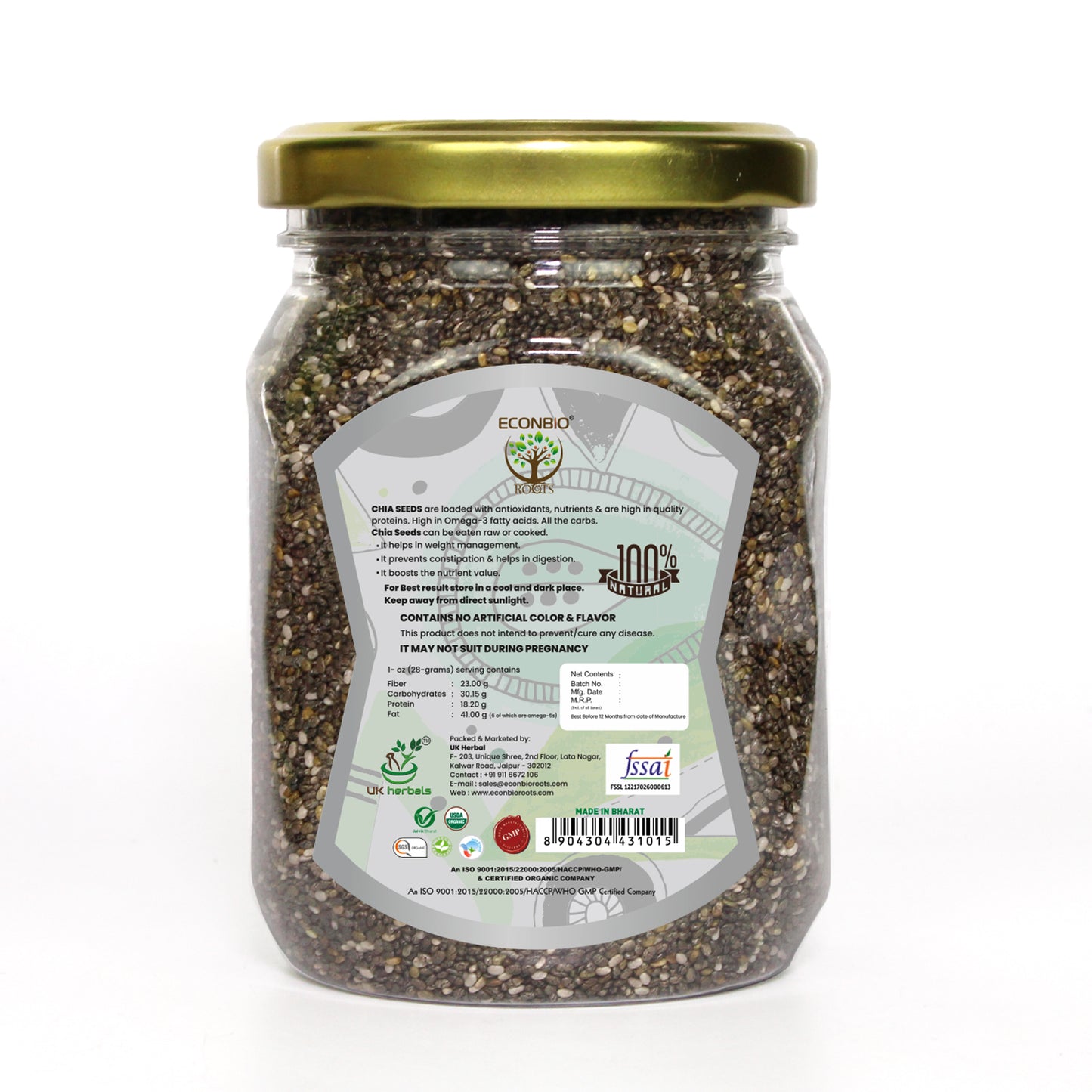 Econbioroots Certified Organic Raw Chia Seeds 200g