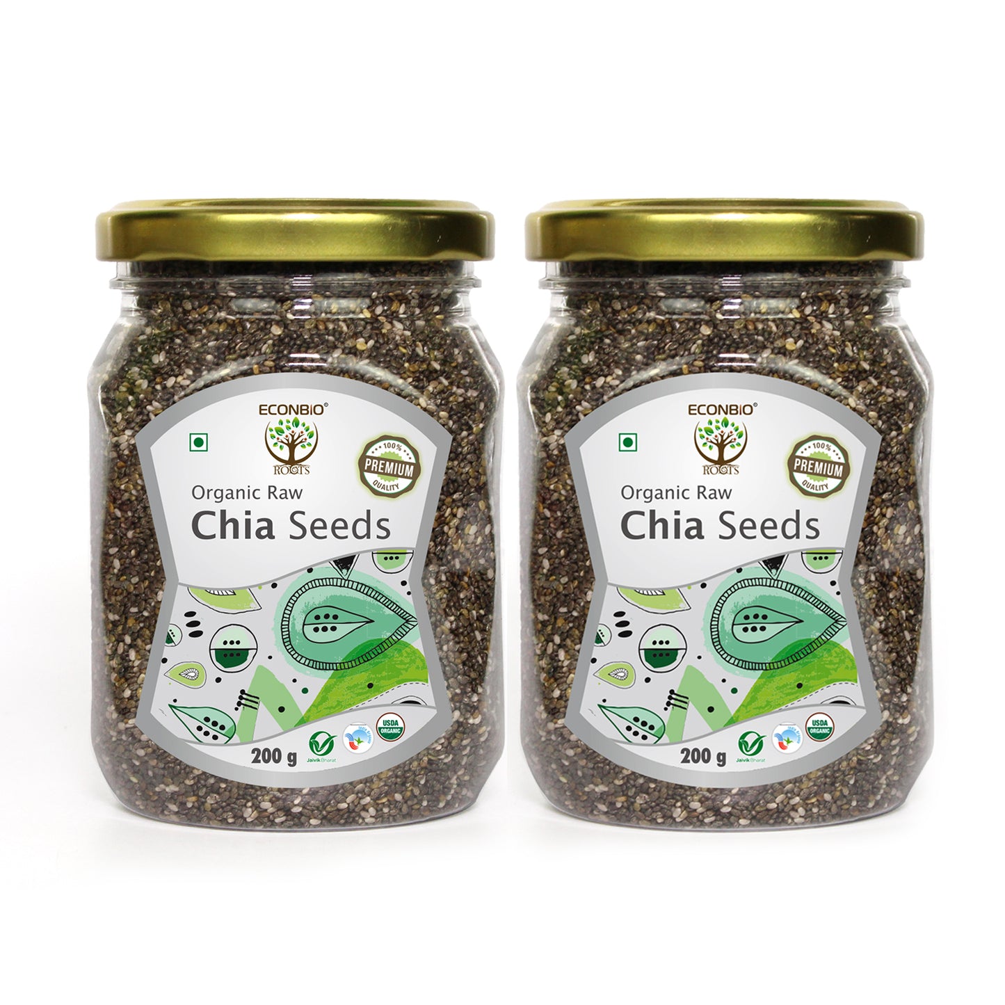 ECONBIO ROOTS Certified Organic Raw Chia Seeds 200g (Pack of 2)