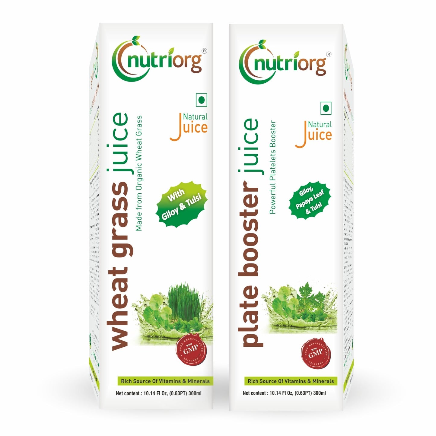 Nutriorg Wheatgrass & Platebooster Juice 600ml (Pack of 2*300ml)