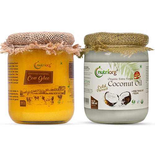 Nutriorg Certified Organic Cow Ghee 500ml with Extra Virgin Coconut Oil 500ml