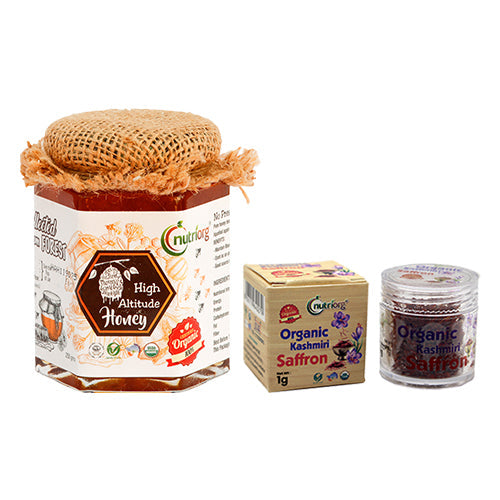 Nutriorg Certified Organic Kashmiri Saffron 1g with High altitude Honey 250g