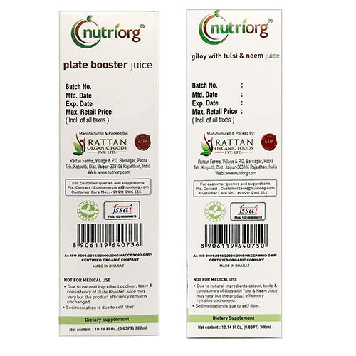 Nutriorg Plate booster & Giloy with Neem Tulsi 600ml (Pack of 2*300ml)