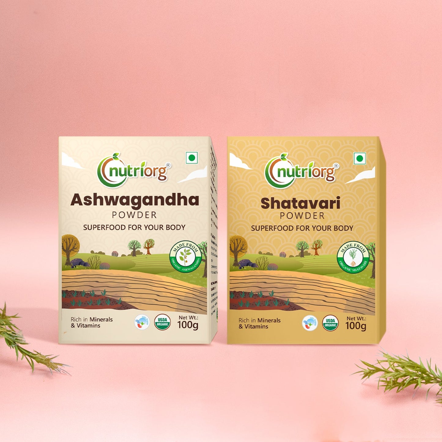 Nutriorg Organic Ashwagandha Root Powder 100g with Shatavari Powder 100g (Combo of 2)