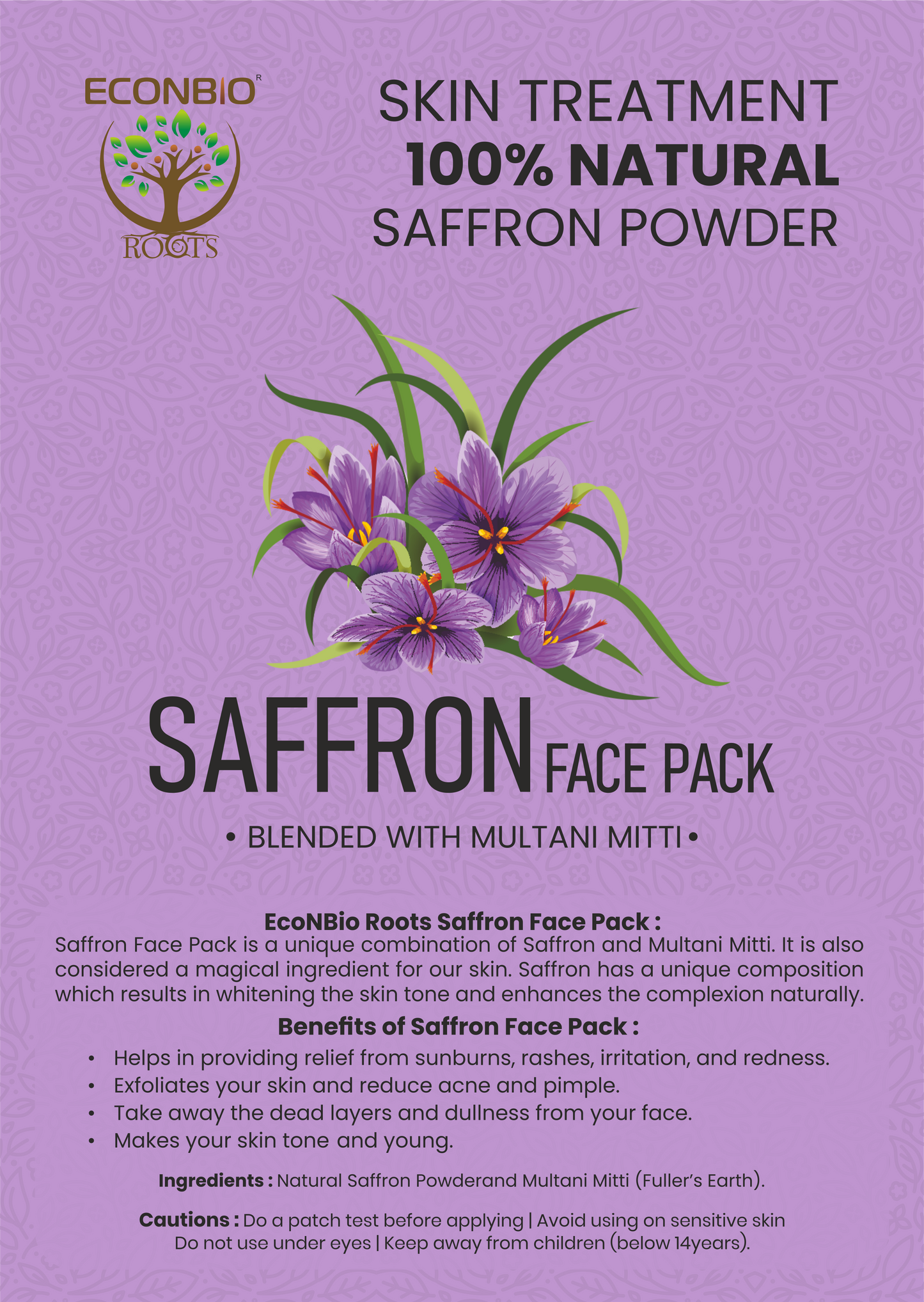 ECONBIO ROOTS 100% Natural Saffron Face Pack 50g (Pack of 3)