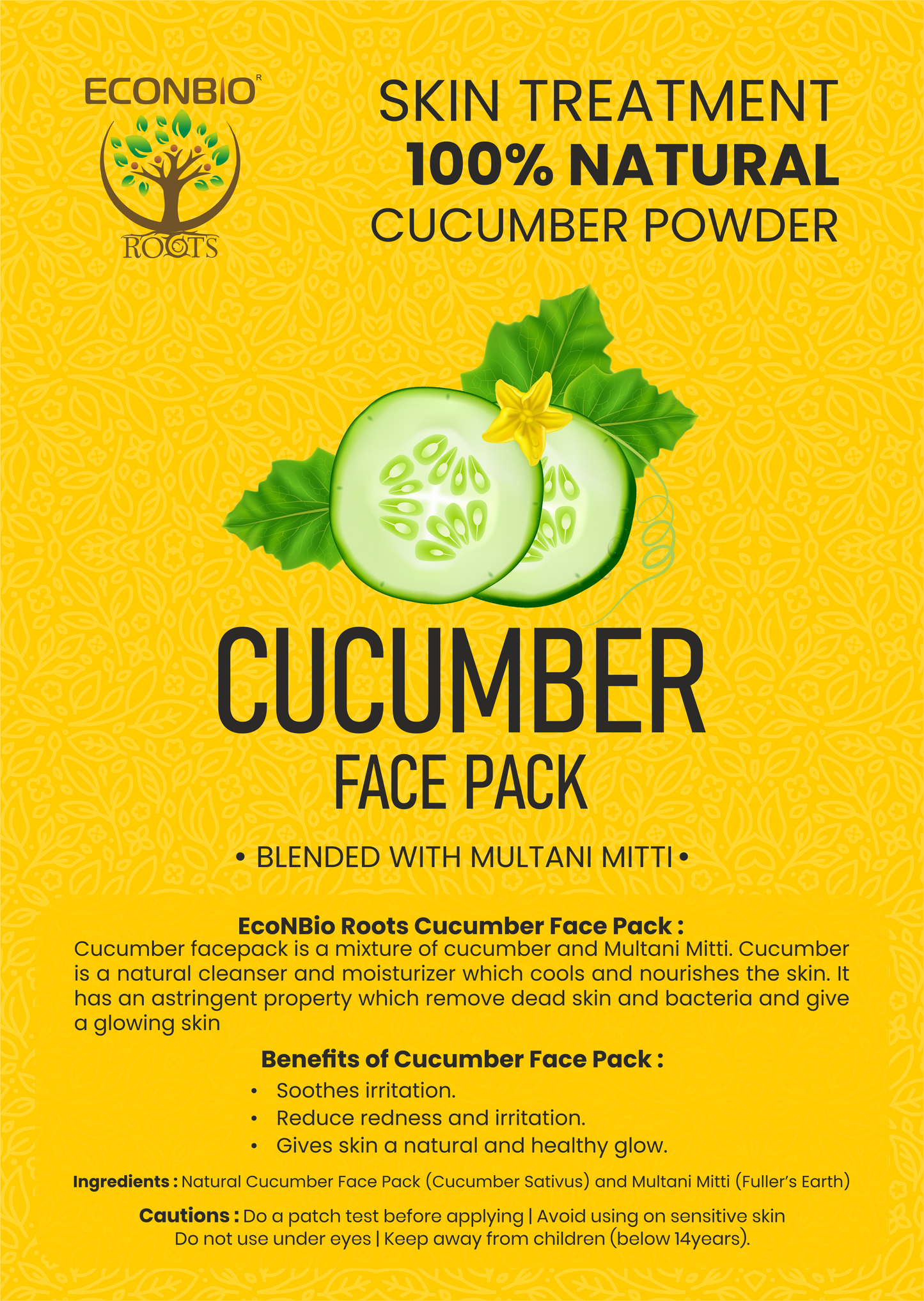 ECONBIO ROOTS 100% Natural Cucumber Face Pack 50g (Pack of 3)