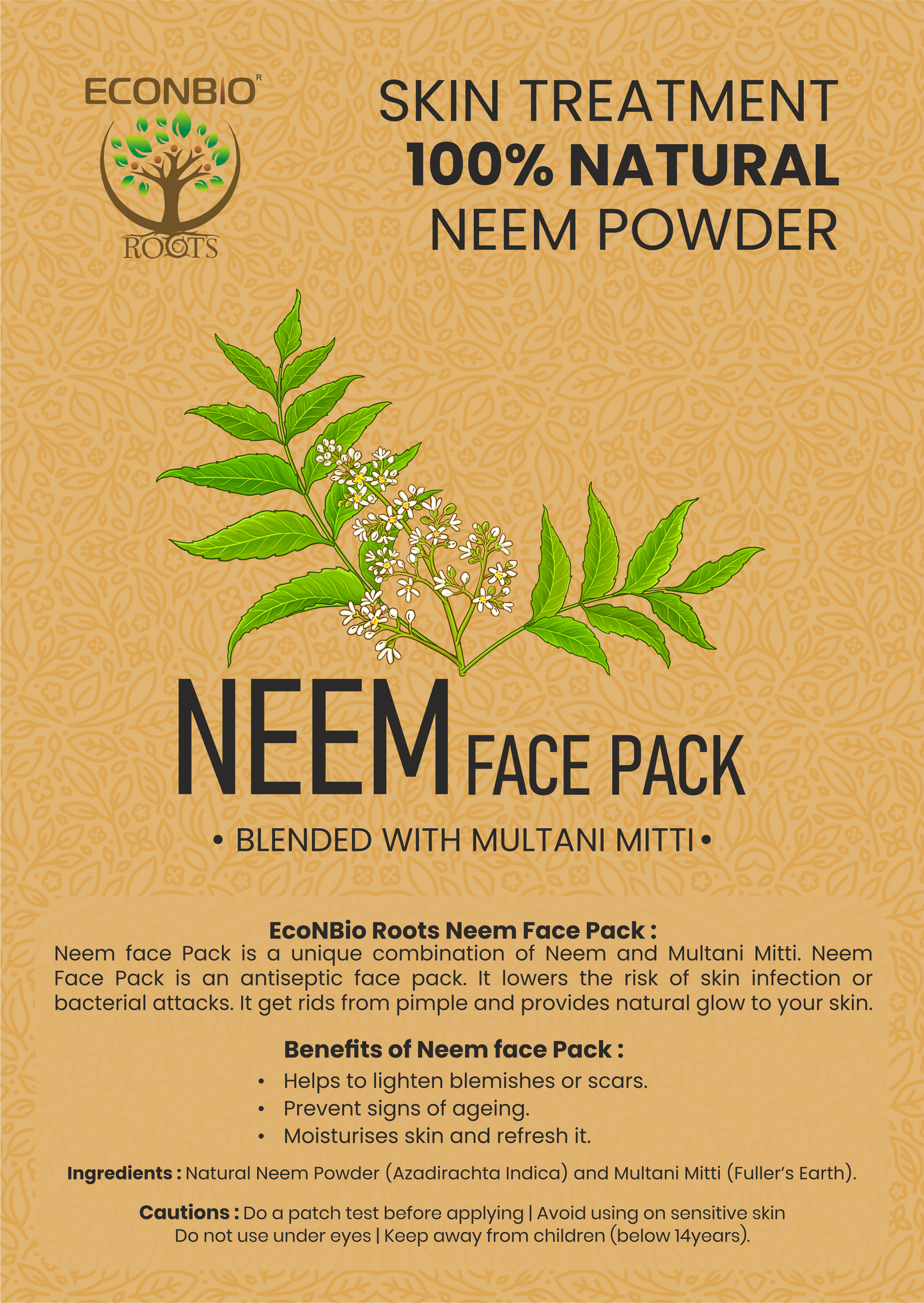 ECONBIO ROOTS 100% Natural Neem Face Pack 50g (Pack of 3)