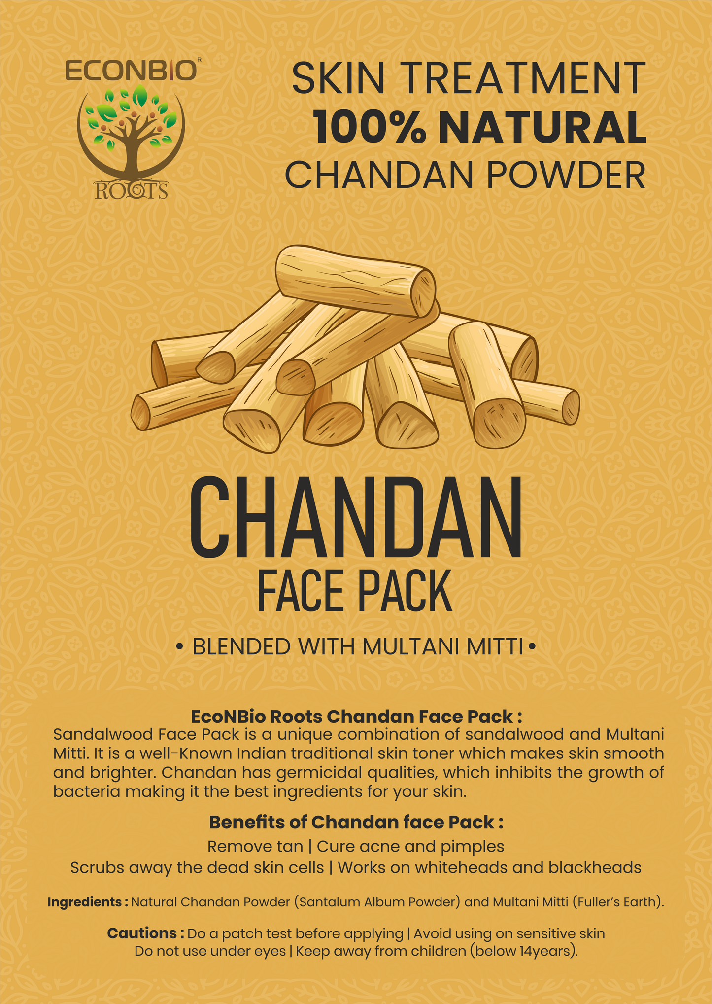 ECONBIO ROOTS 100% Natural Chandan/Sandalwood Face Pack 50g (Pack of 3)