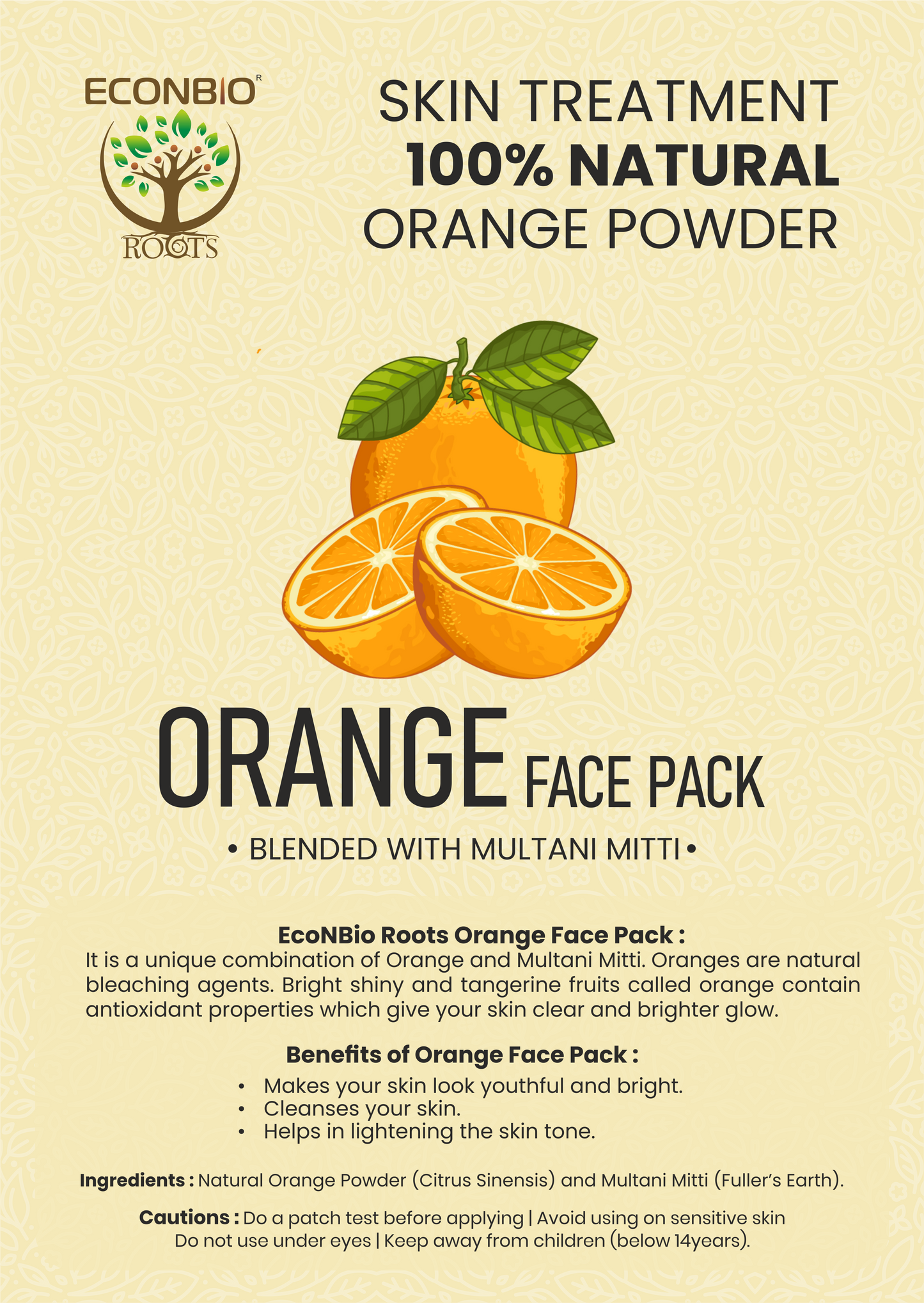 ECONBIO ROOTS 100% Natural Orange Face Pack 50g (Pack of 3)