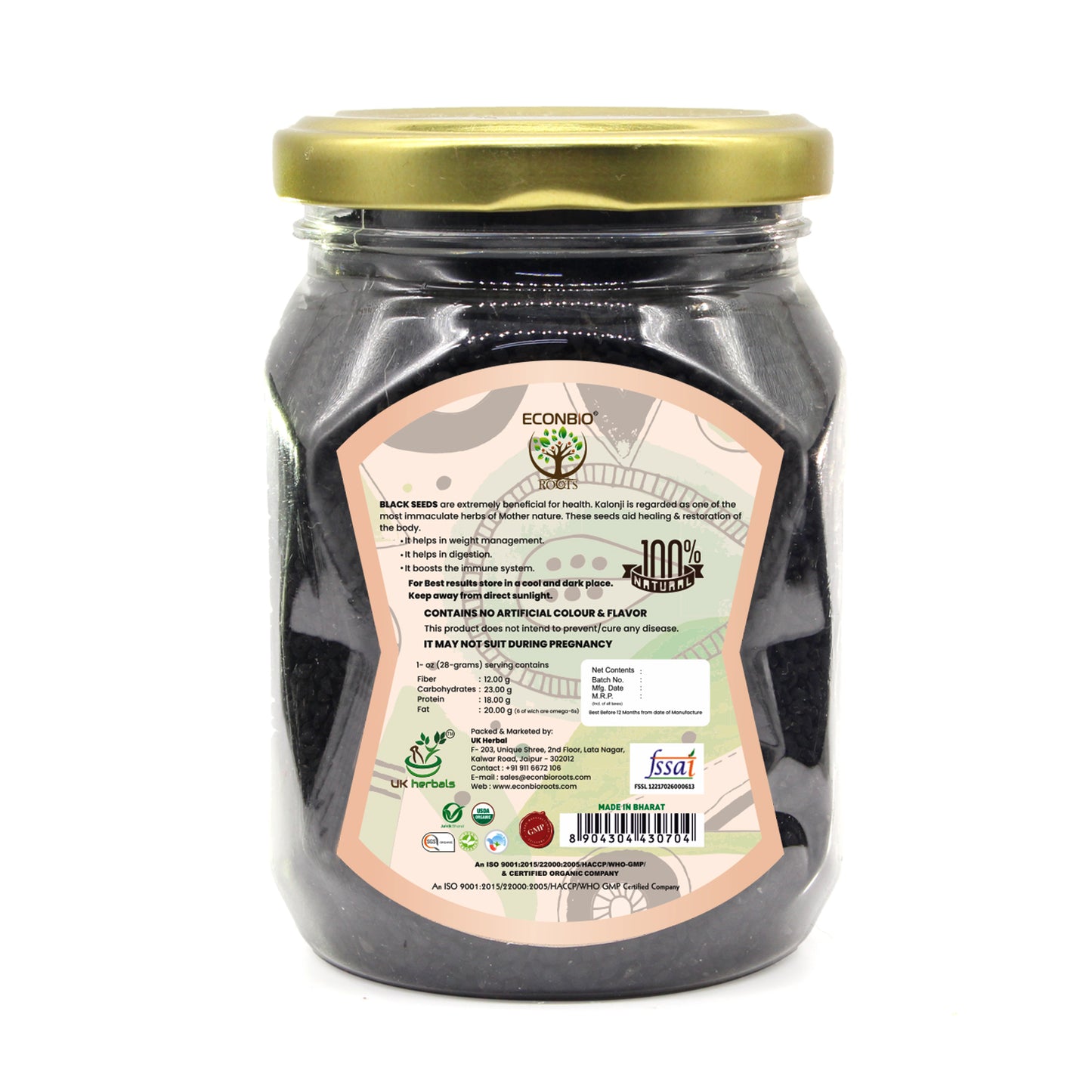 Econbioroots Certified Organic Raw Black Seeds 150g