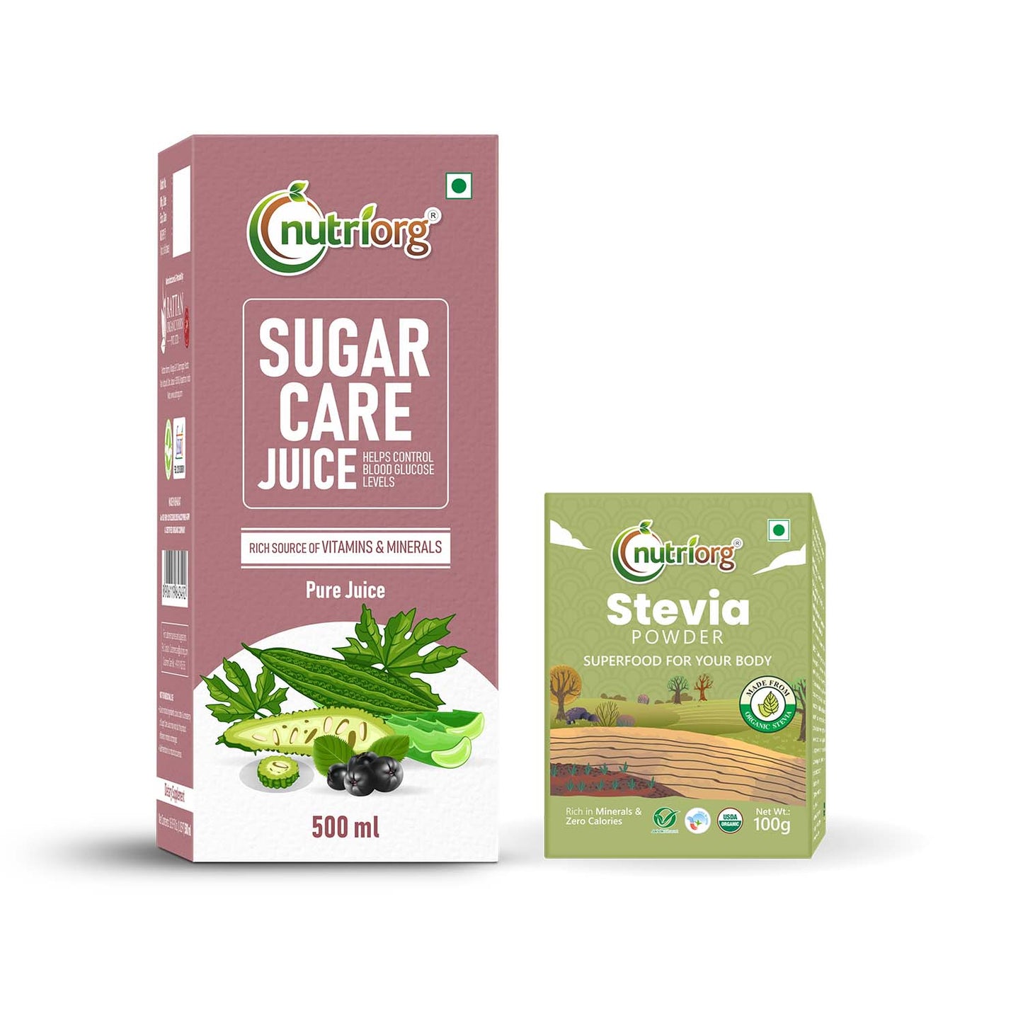 Nutriorg Sugar Care Juice 500ml & Stevia Powder 100g (Combo Of 2)