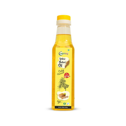 Nutriorg Certified Organic Yellow Mustard Oil 500ml | Wooden Cold-Pressed Oil