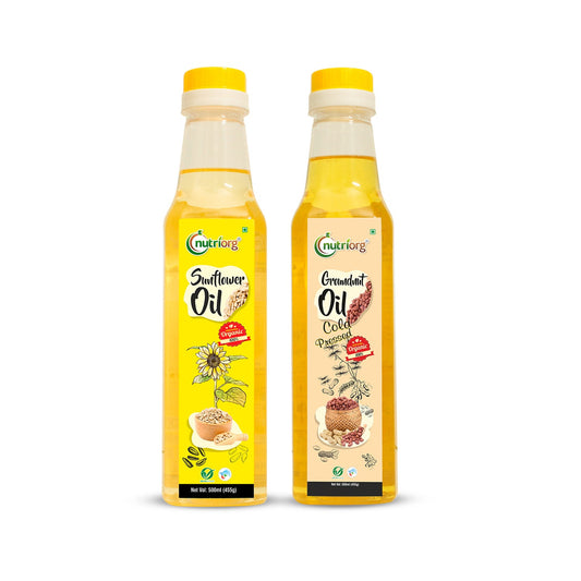 Nutriorg Cold Pressed Organic Sunflower & Groundnut Oil 1000ml (Pack of 2*500ml)