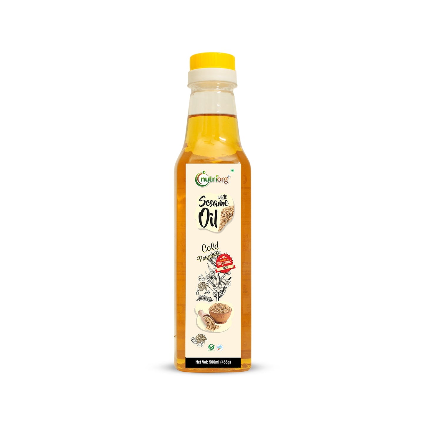 Nutriorg Certified Organic White Sesame Oil | Wooden Cold-Pressed Oil