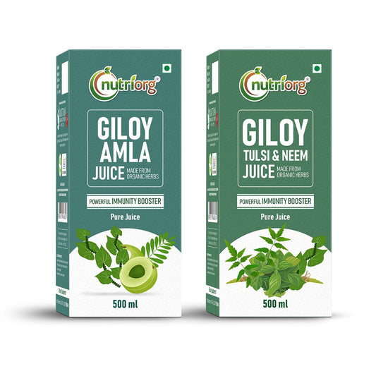 Nutriorg Giloy Amla Juice & Giloy Tulsi, Neem Juice 1000ml (Pack of 2*500ml)