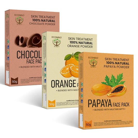 ECONBIO ROOTS 100% Natural Skin Care Combo | Chocolate, Orange & Papaya Face Pack | 50g (Pack of 3)