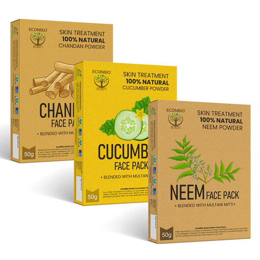 ECONBIO ROOTS 100% Natural Skin Care Combo | Chandan, Cucumber & Neem Face Pack | 50g (Pack of 3)