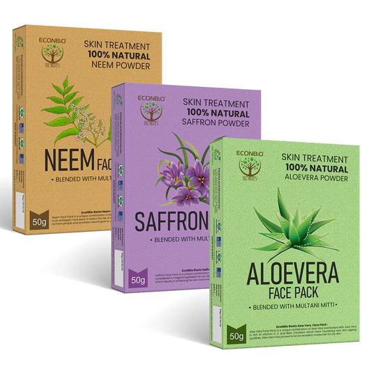 ECONBIO ROOTS 100% Natural Skin Care Combo | Neem, Saffron & Aloe Vera Face Pack | 50g (Pack of 3)