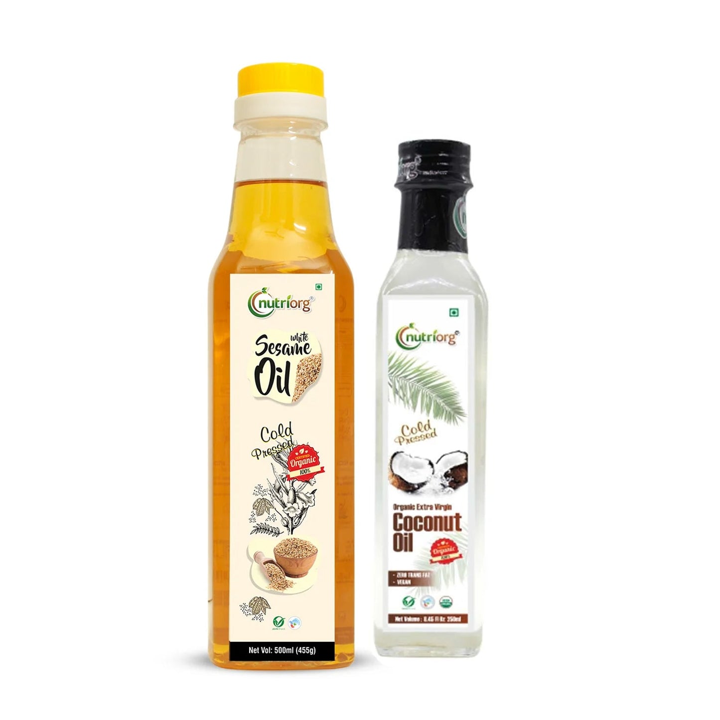 Nutriorg Certified Organic Extra Virgin Coconut Oil 250 ml & White Sesame Oil 500ml (Combo 2)